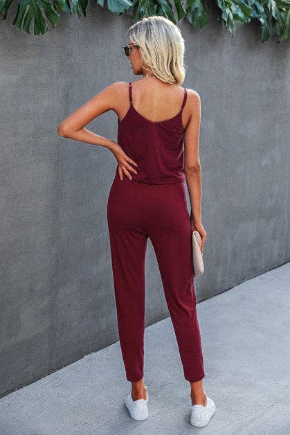 Sleeveless Solid Pocket Side Cami Jumpsuit