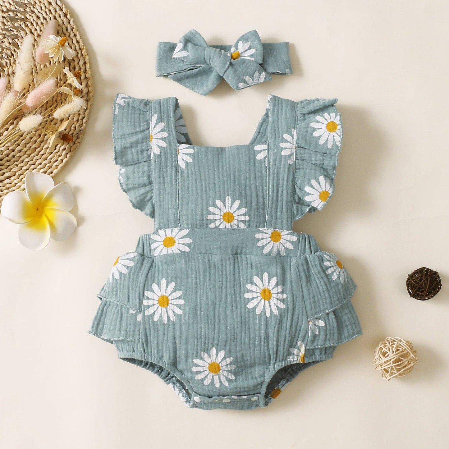 Daisy Print Crepe Fabric Baby Romper