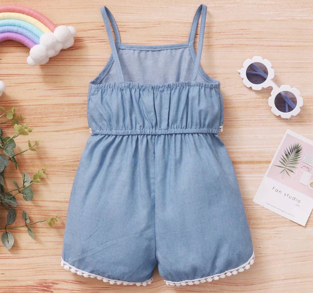 Blue Demin White Lace Cotton Baby Romper