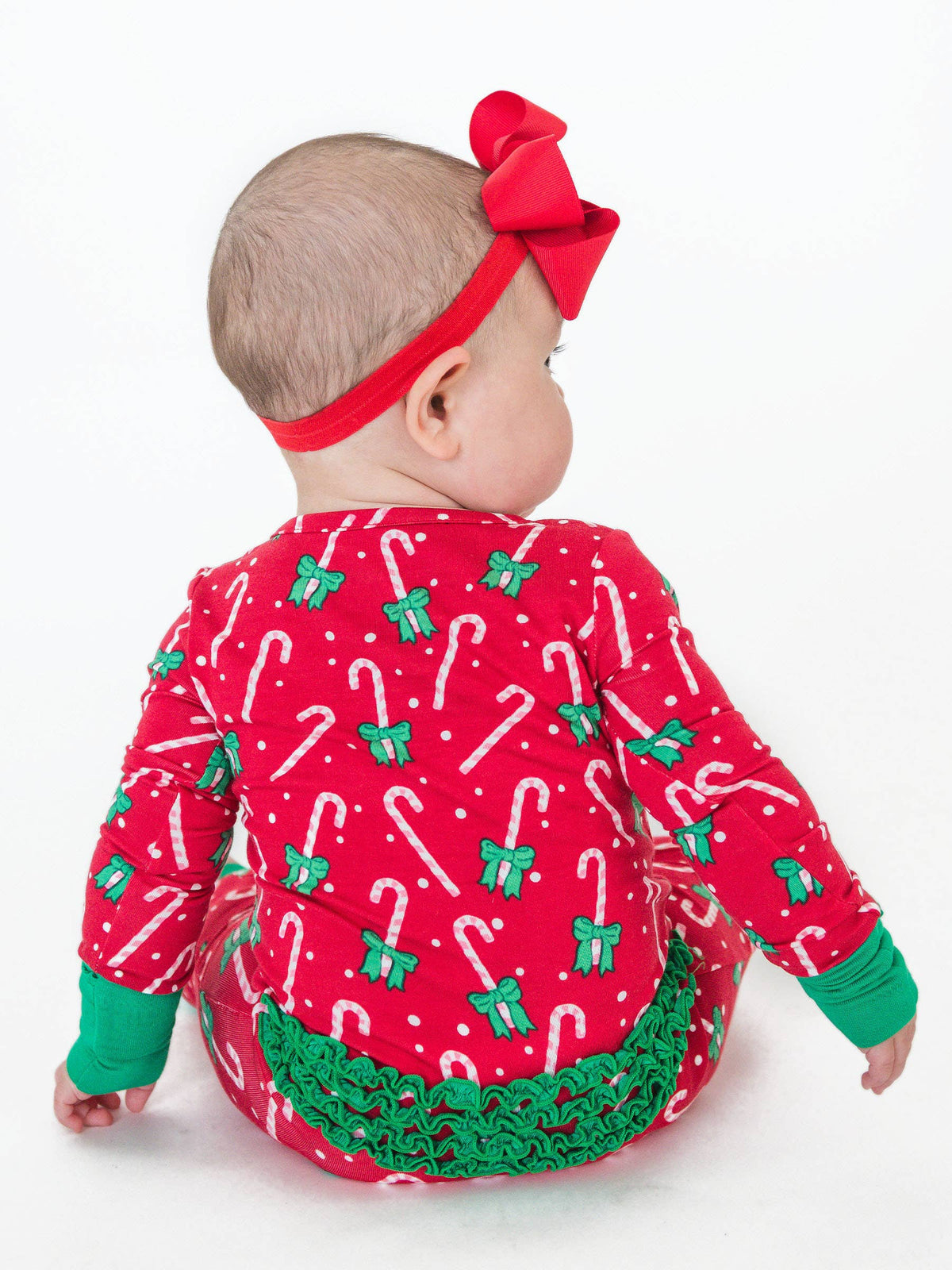 Baby Girls Bamboo Viscose Candy Cane Cutie Ruffle One Piece Footie Pajama