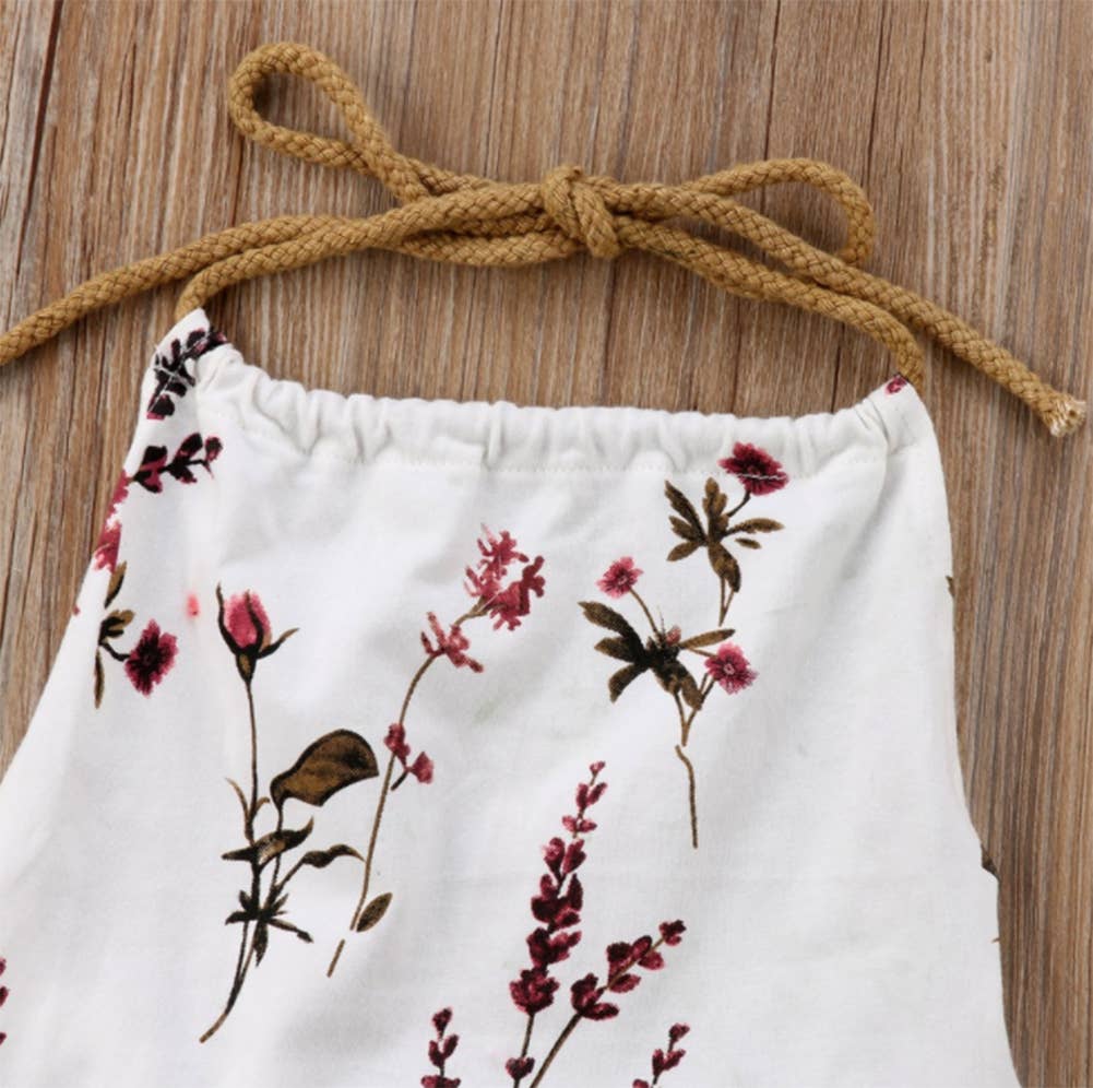 Floral Pattern Strap Harem Backless Baby Jumpsuit