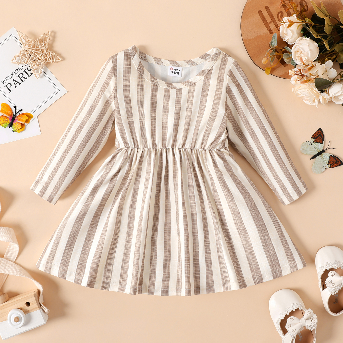 Baby Girl Ribbed BrownWhite Long-sleeve Dress Louise's Baby and Toddler Boutique Baby Girl Ribbed BrownWhite Long-sleeve Dress Louise's Baby and Toddler Boutique