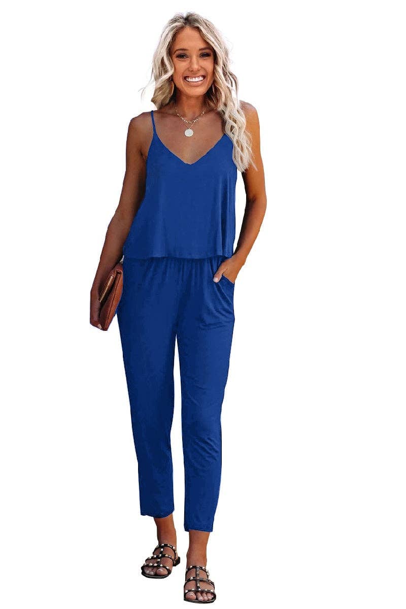 Sleeveless Solid Pocket Side Cami Jumpsuit