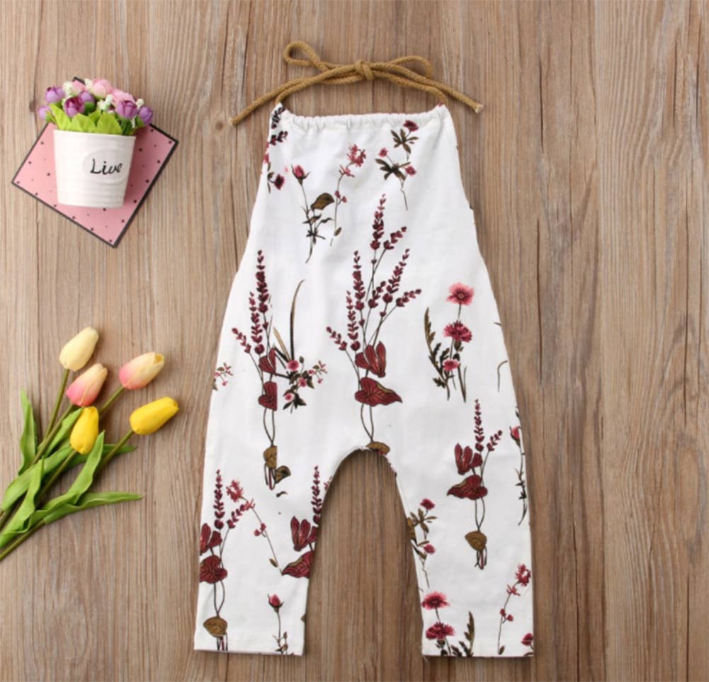 Floral Pattern Strap Harem Backless Baby Jumpsuit