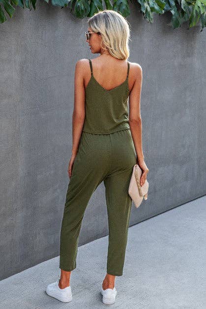 Sleeveless Solid Pocket Side Cami Jumpsuit