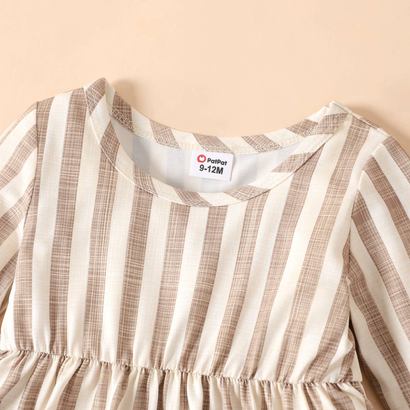 Baby Girl Ribbed BrownWhite Long-sleeve Dress
