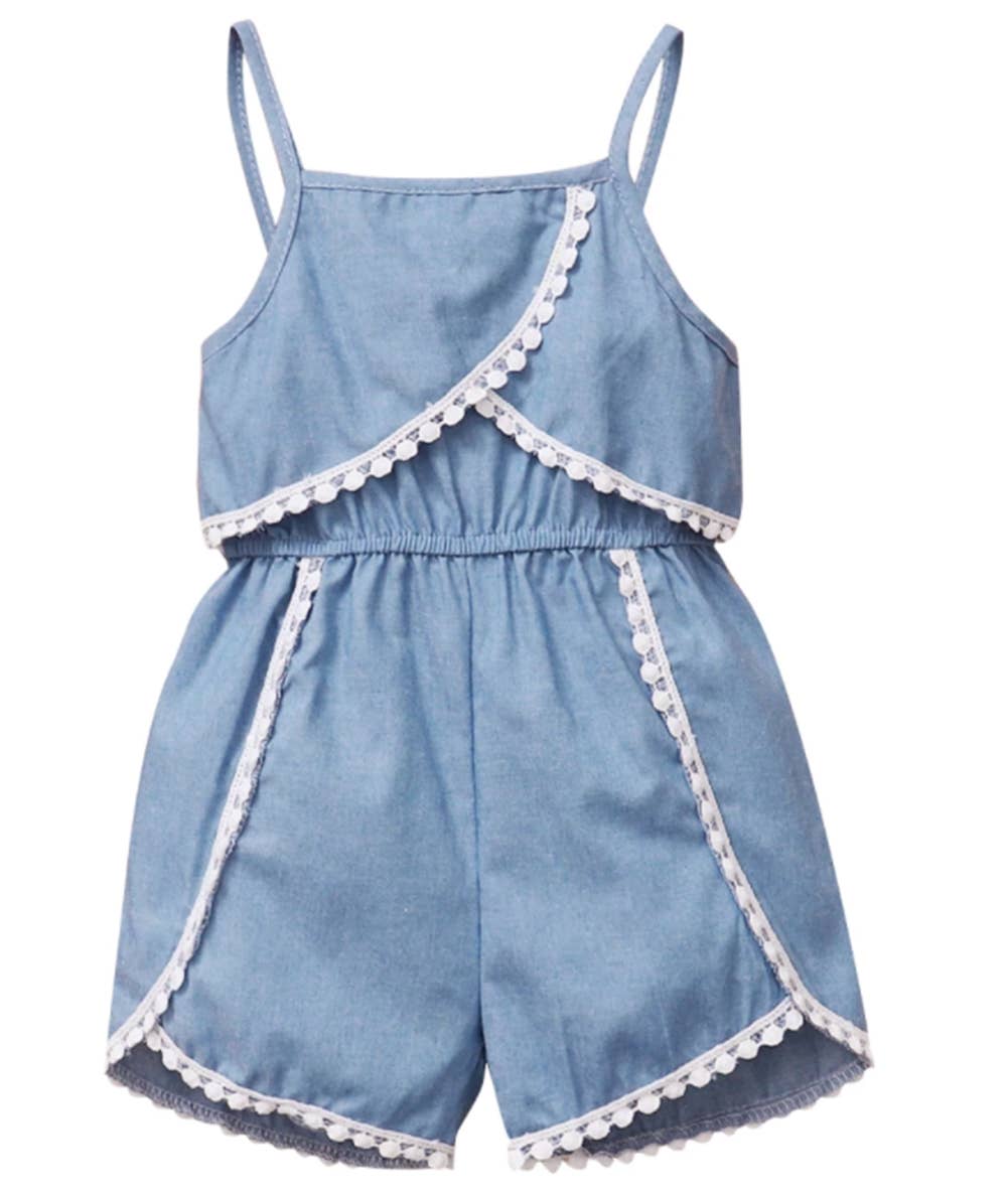 Blue Demin White Lace Cotton Baby Romper