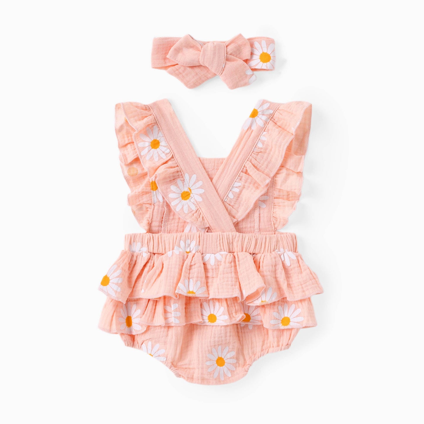 Daisy Print Crepe Fabric Baby Romper