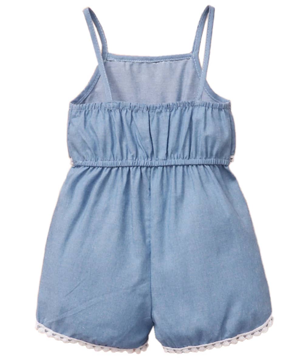 Blue Demin White Lace Cotton Baby Romper