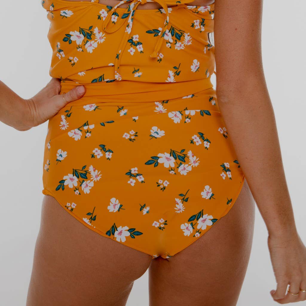 Yellow-Floral Reversible High Rise Wrap Bottom