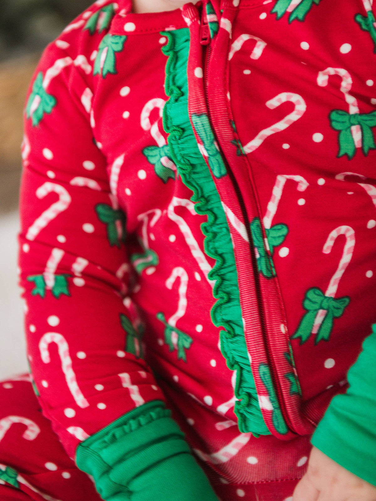 Baby Girls Bamboo Viscose Candy Cane Cutie Ruffle One Piece Footie Pajama