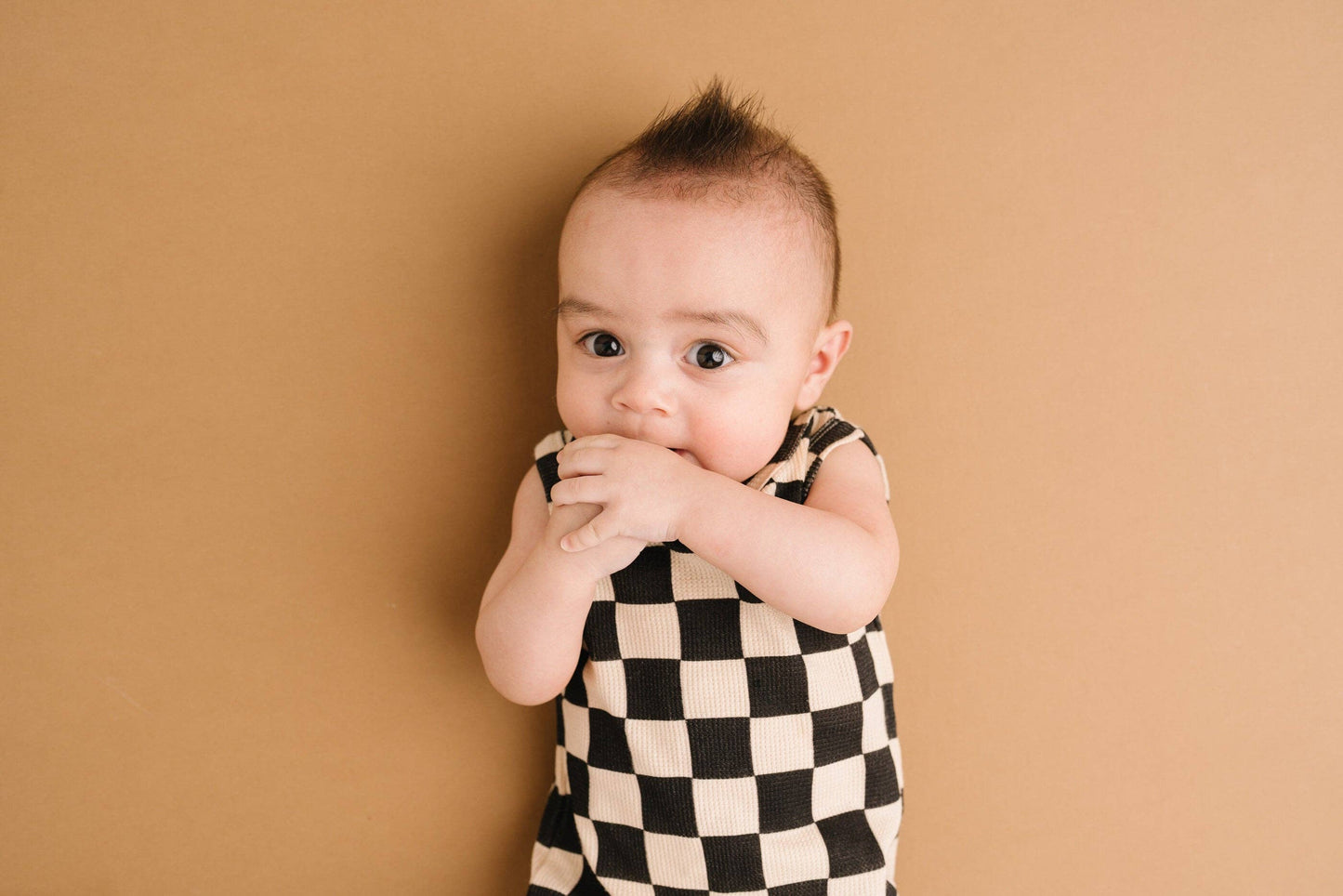 Black Checkered Waffle Bamboo Tank Romper