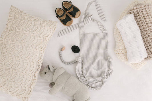 White & Black Striped Summer Baby Romper