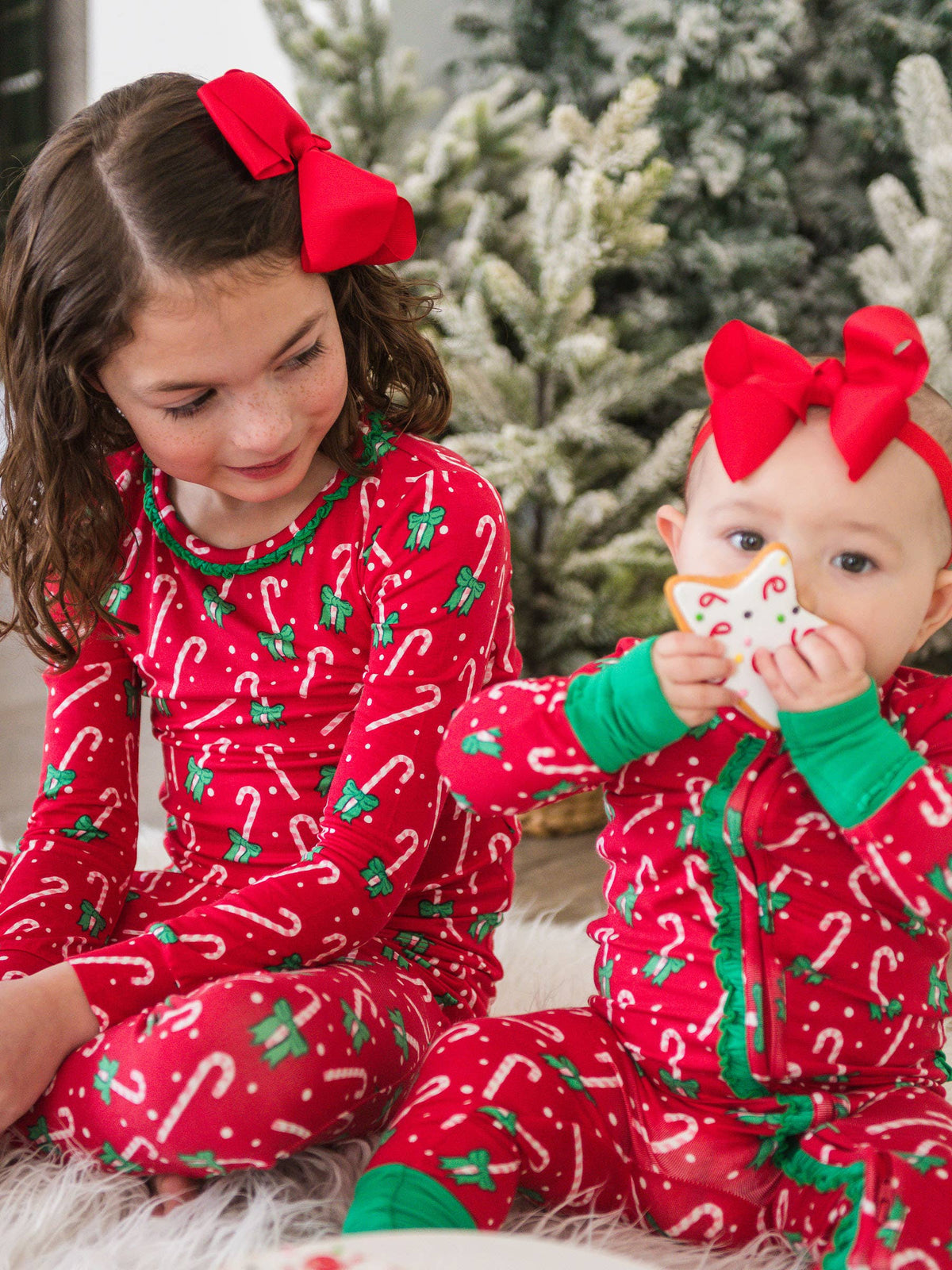 Baby Girls Bamboo Viscose Candy Cane Cutie Ruffle One Piece Footie Pajama