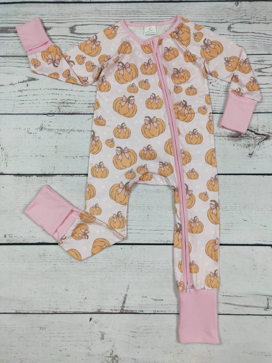 Pumpkin Bow Printed Baby Zipper Sleeper