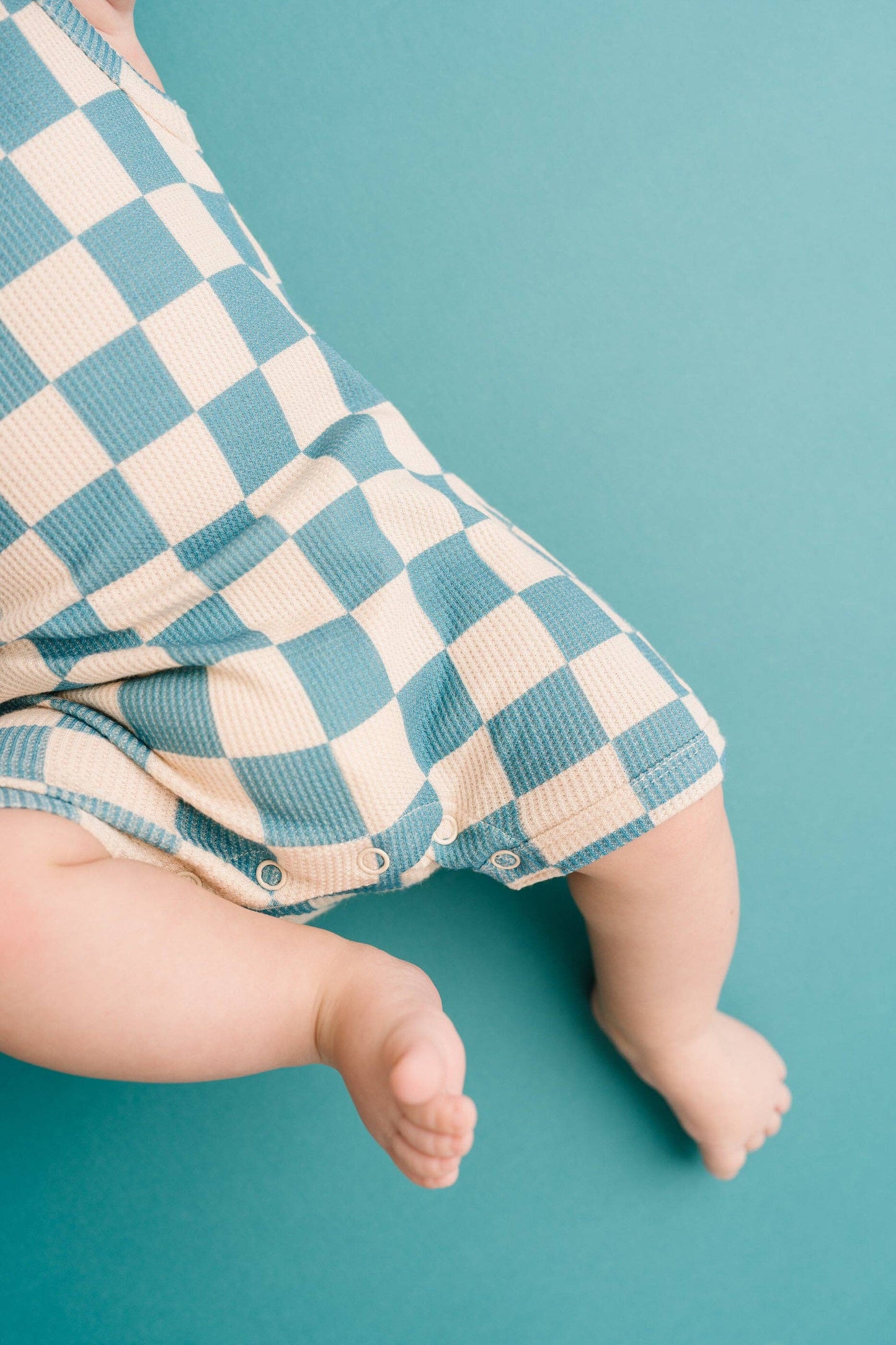 Blue Checkered Waffle Bamboo Tank Romper