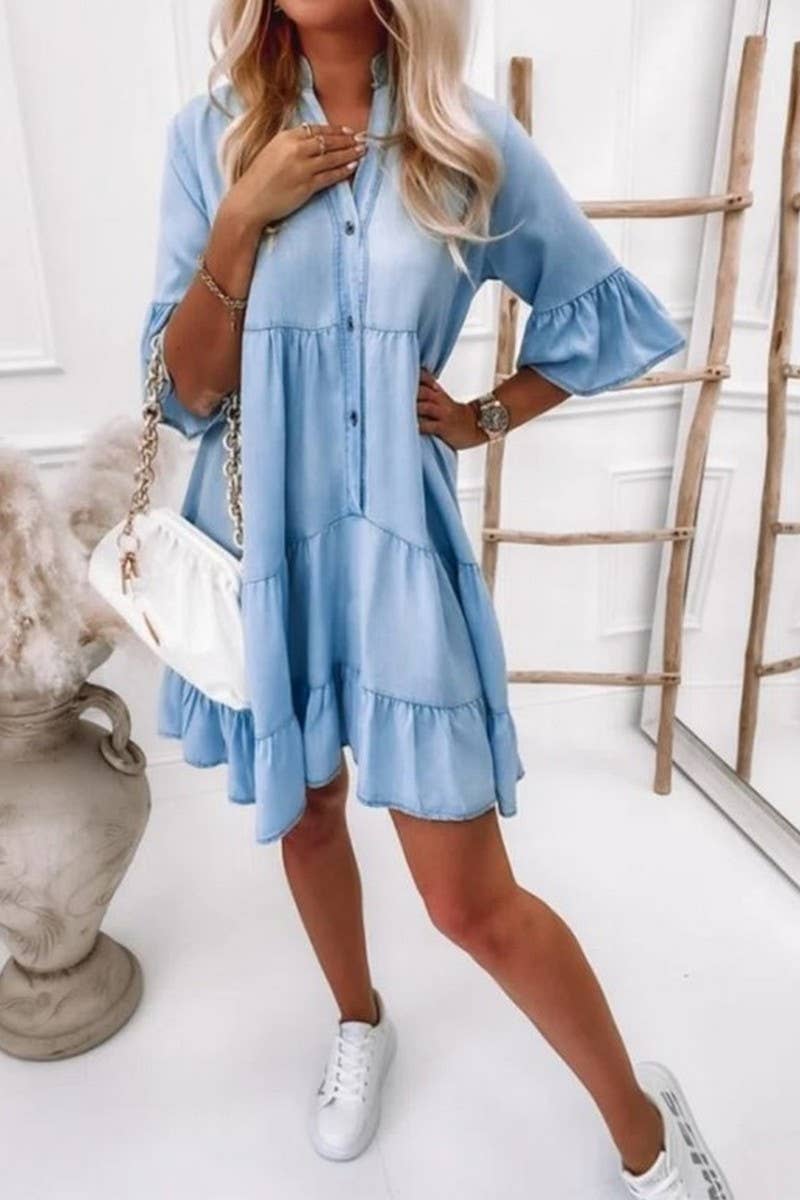 Denim Shirt Dress Short Sleeve A Line
