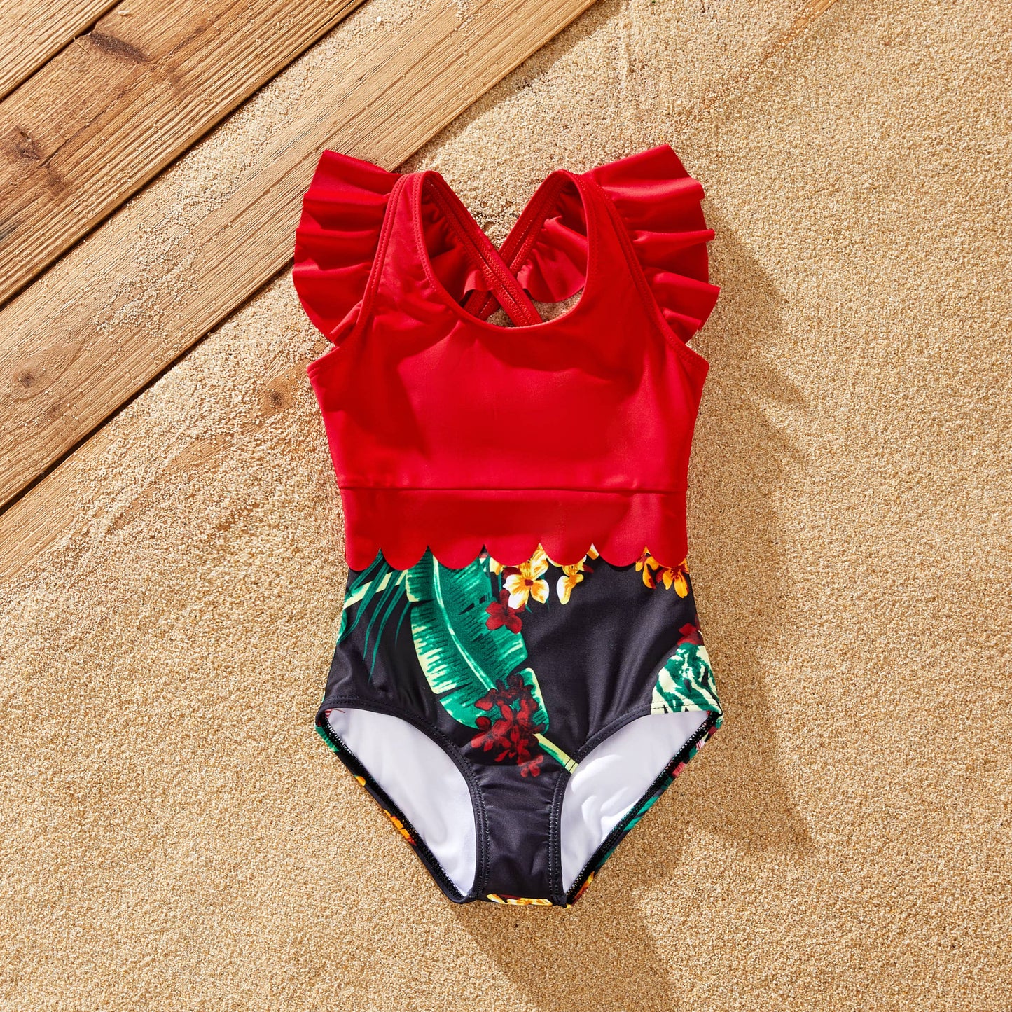 Swim Trunks or Red Halter Top Spliced Swimsuit