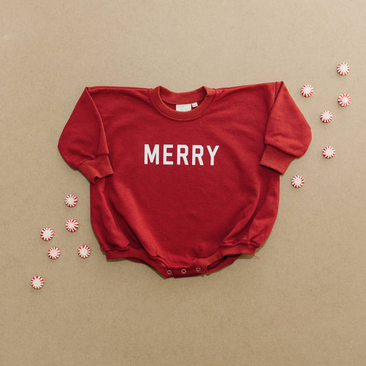 Merry Sweatshirt Romper Red