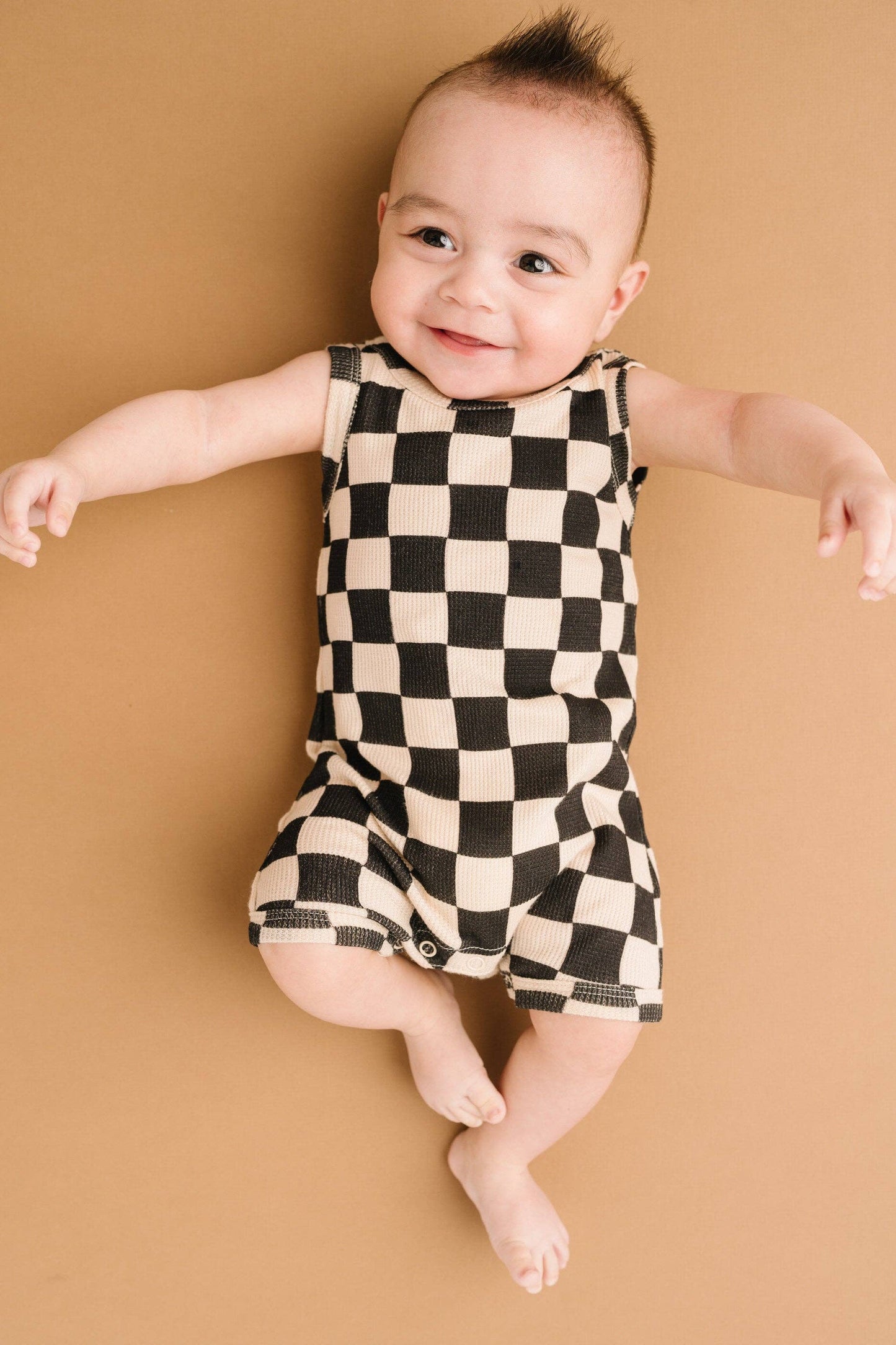 Black Checkered Waffle Bamboo Tank Romper