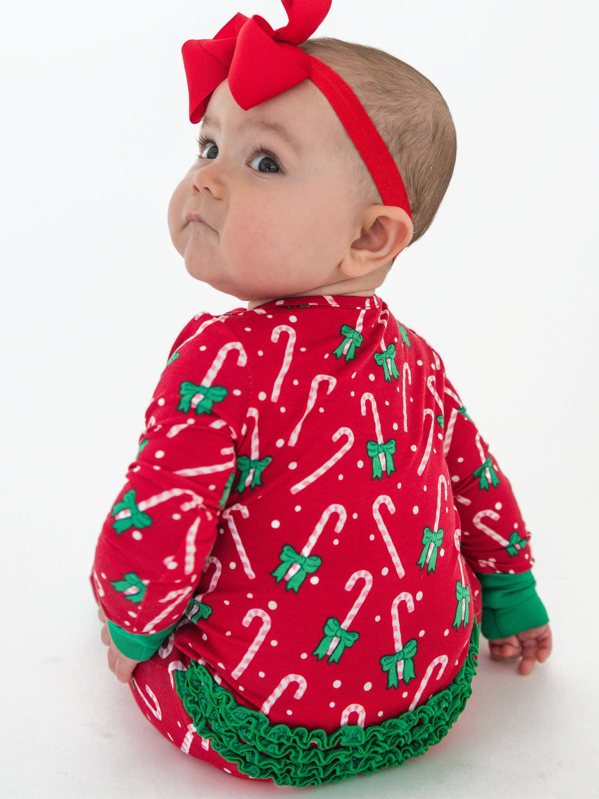 Baby Girls Bamboo Viscose Candy Cane Cutie Ruffle One Piece Footie Pajama