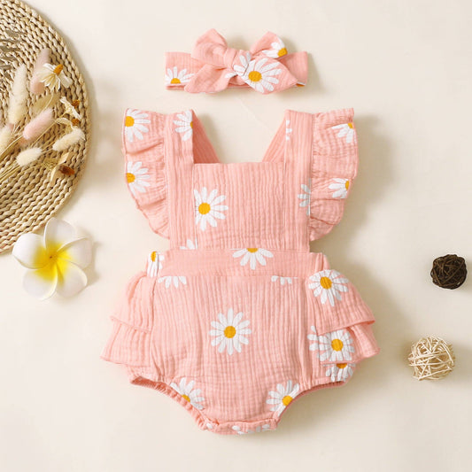 Daisy Print Crepe Fabric Baby Romper