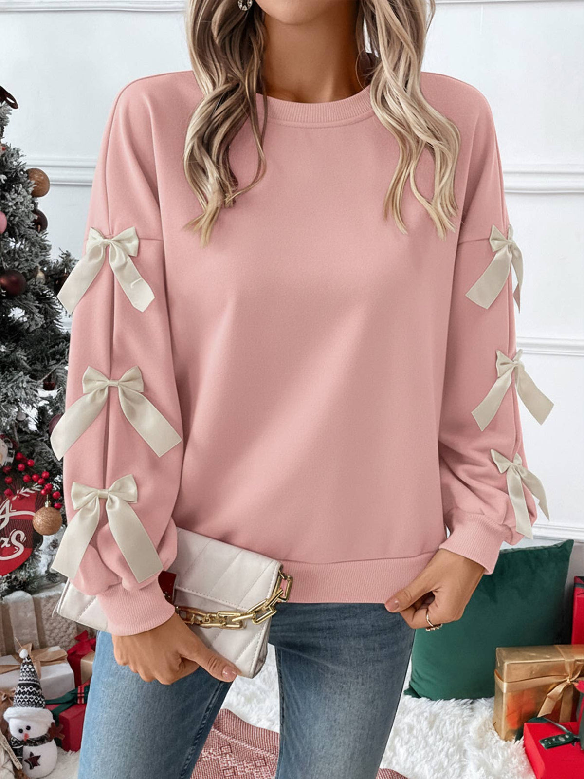 Crew Neck Pullover Valentine Bowknot Sweatshirts