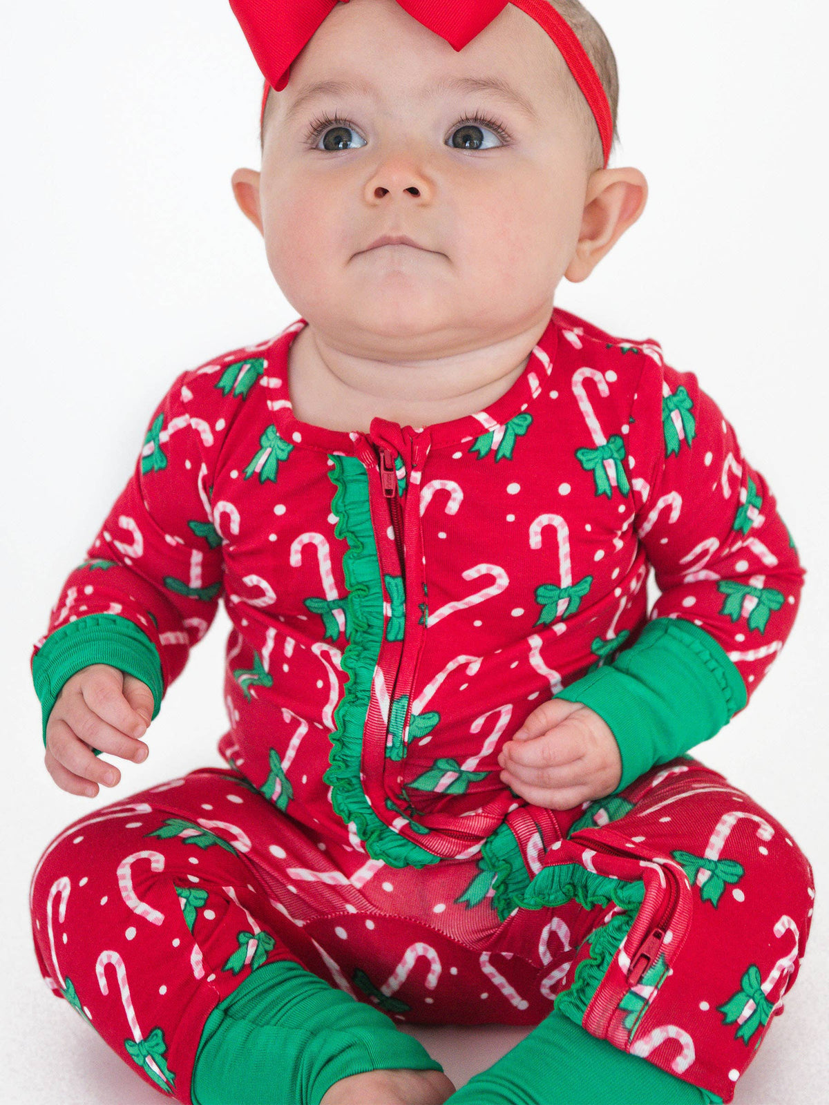 Baby Girls Bamboo Viscose Candy Cane Cutie Ruffle One Piece Footie Pajama