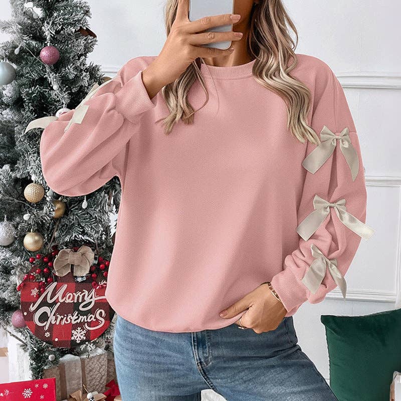 Crew Neck Pullover Valentine Bowknot Sweatshirts