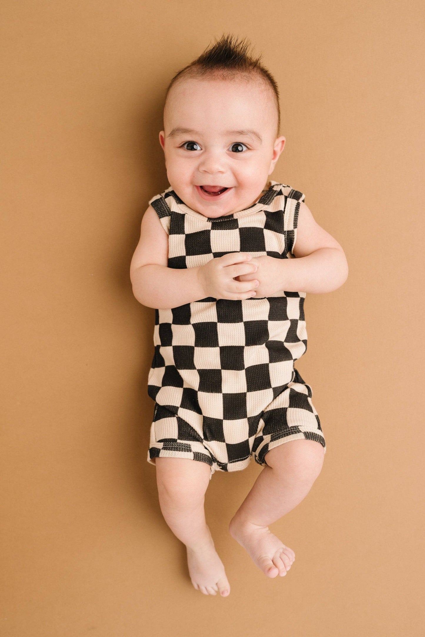 Black Checkered Waffle Bamboo Tank Romper