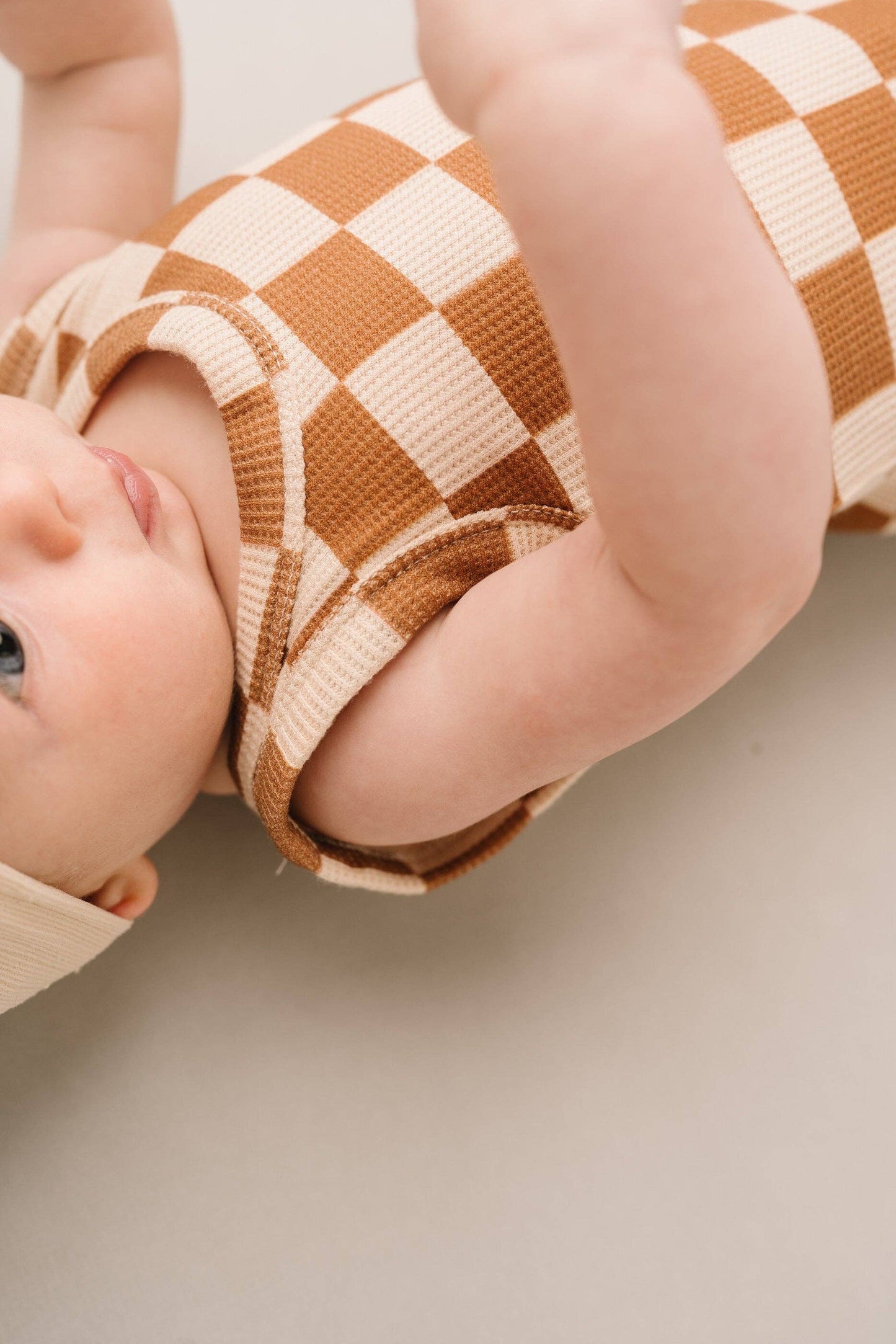 Beige Checkered Waffle Bamboo Tank Romper