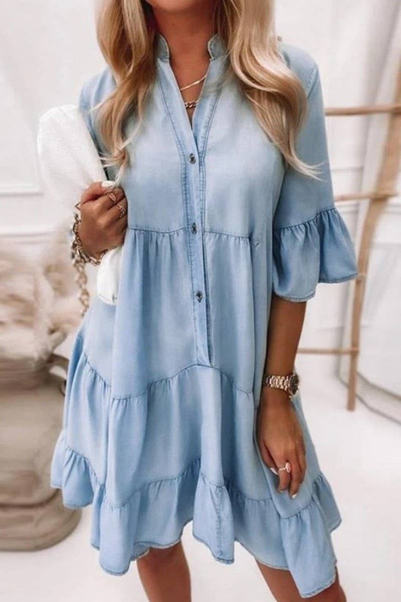 Denim Shirt Dress Short Sleeve A Line