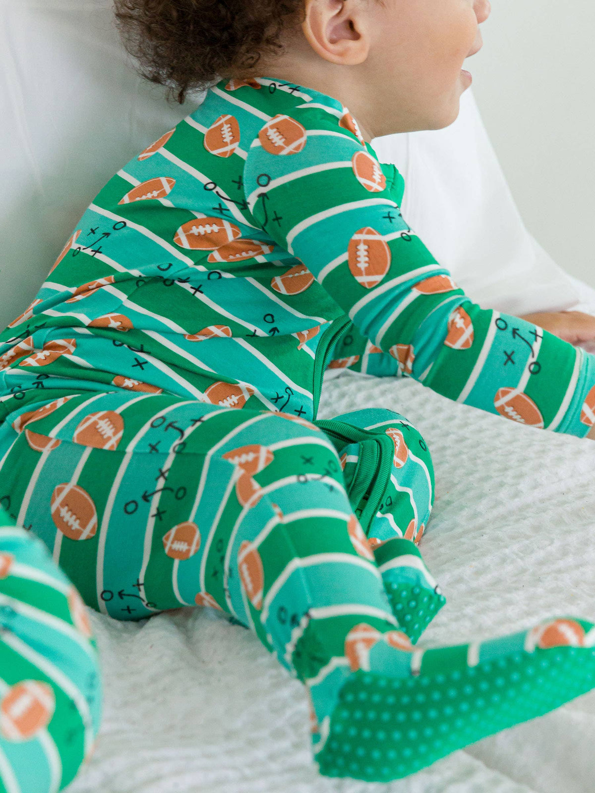 Baby Bamboo Viscose Tackles & Touchdowns Football Footed One Piece Pajama