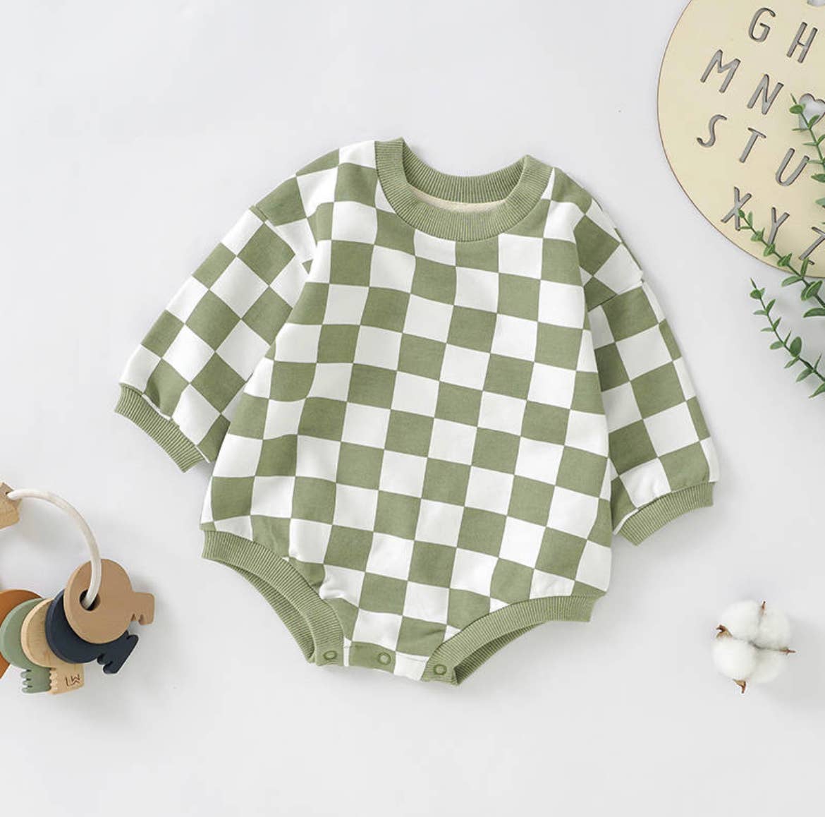 Checkerboard Bubble Sweater Romper - French Terry