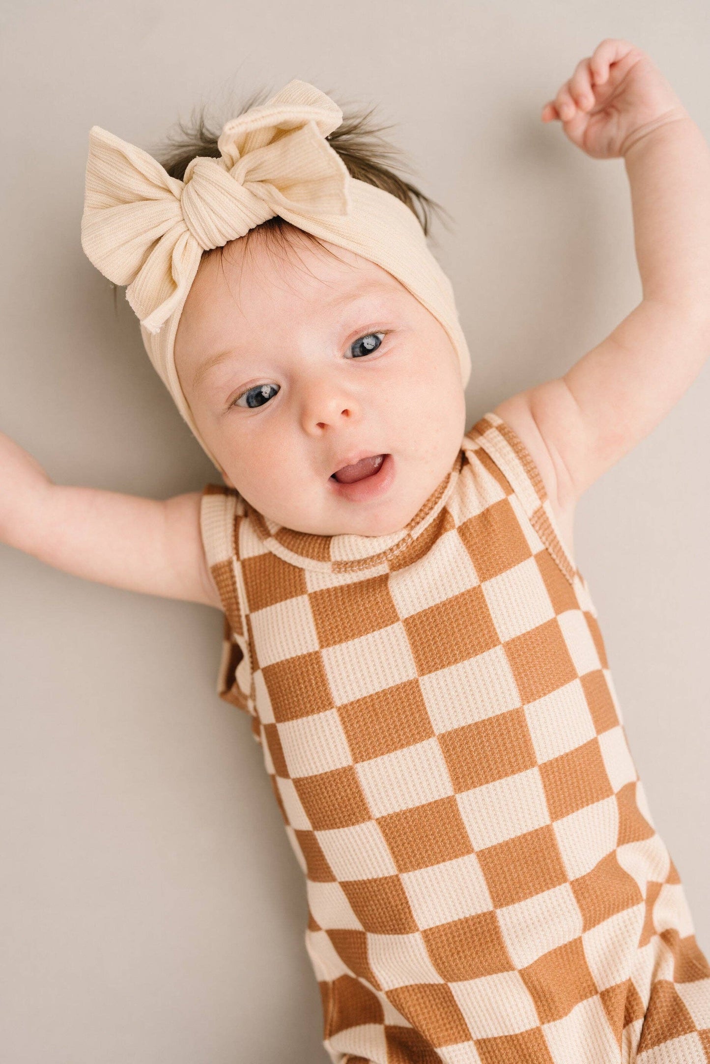 Beige Checkered Waffle Bamboo Tank Romper