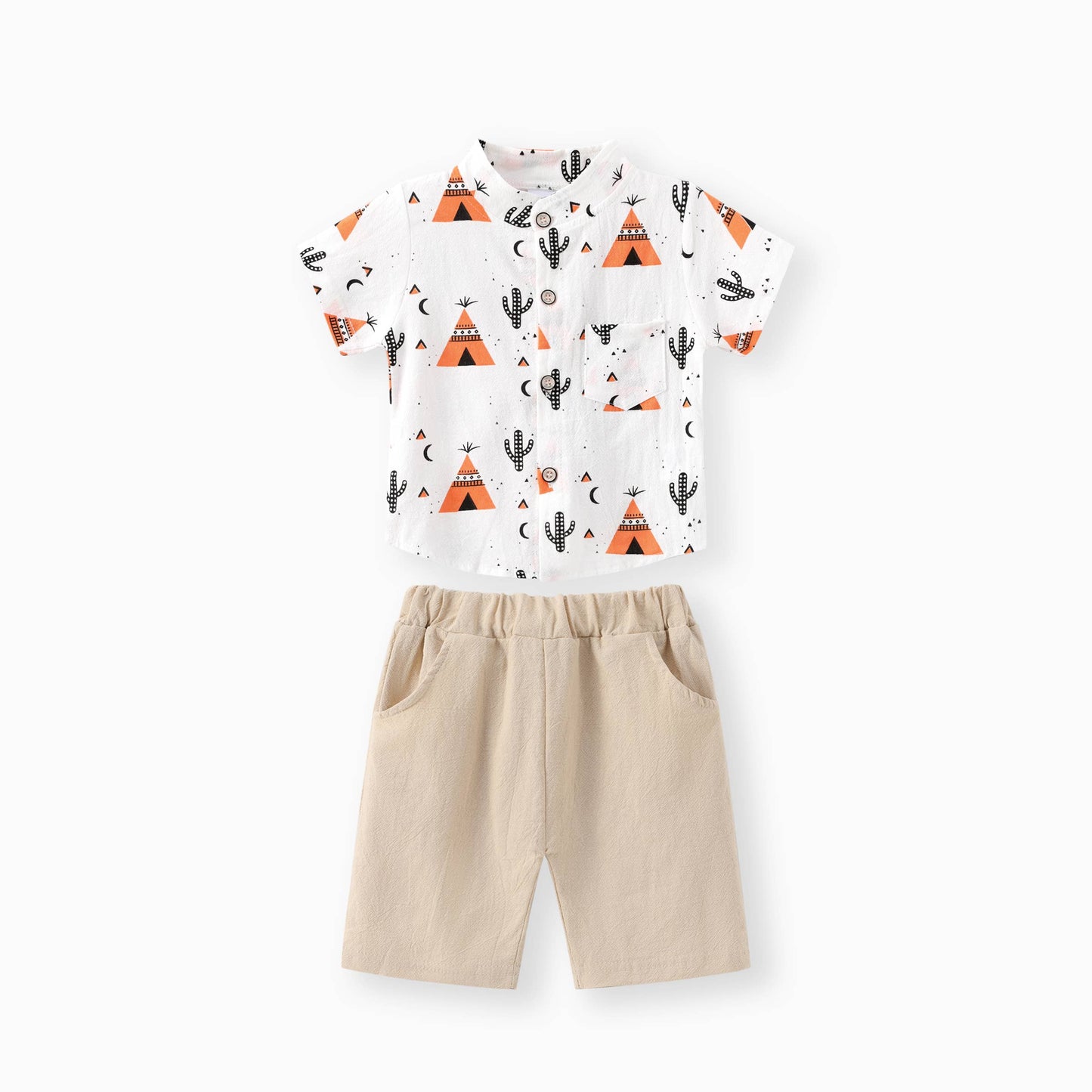 95% Cotton Baby Cactus Print Short-sleeve Shirt & Pants Set
