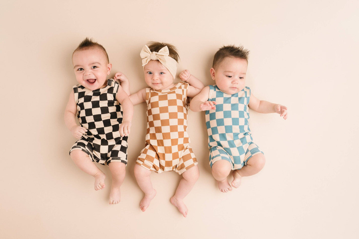 Beige Checkered Waffle Bamboo Tank Romper