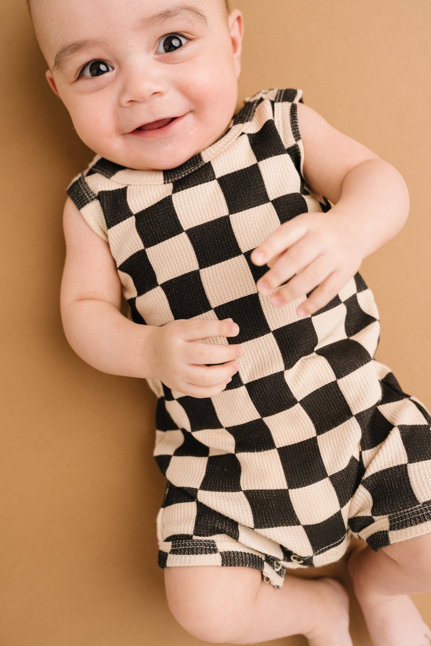 Black Checkered Waffle Bamboo Tank Romper