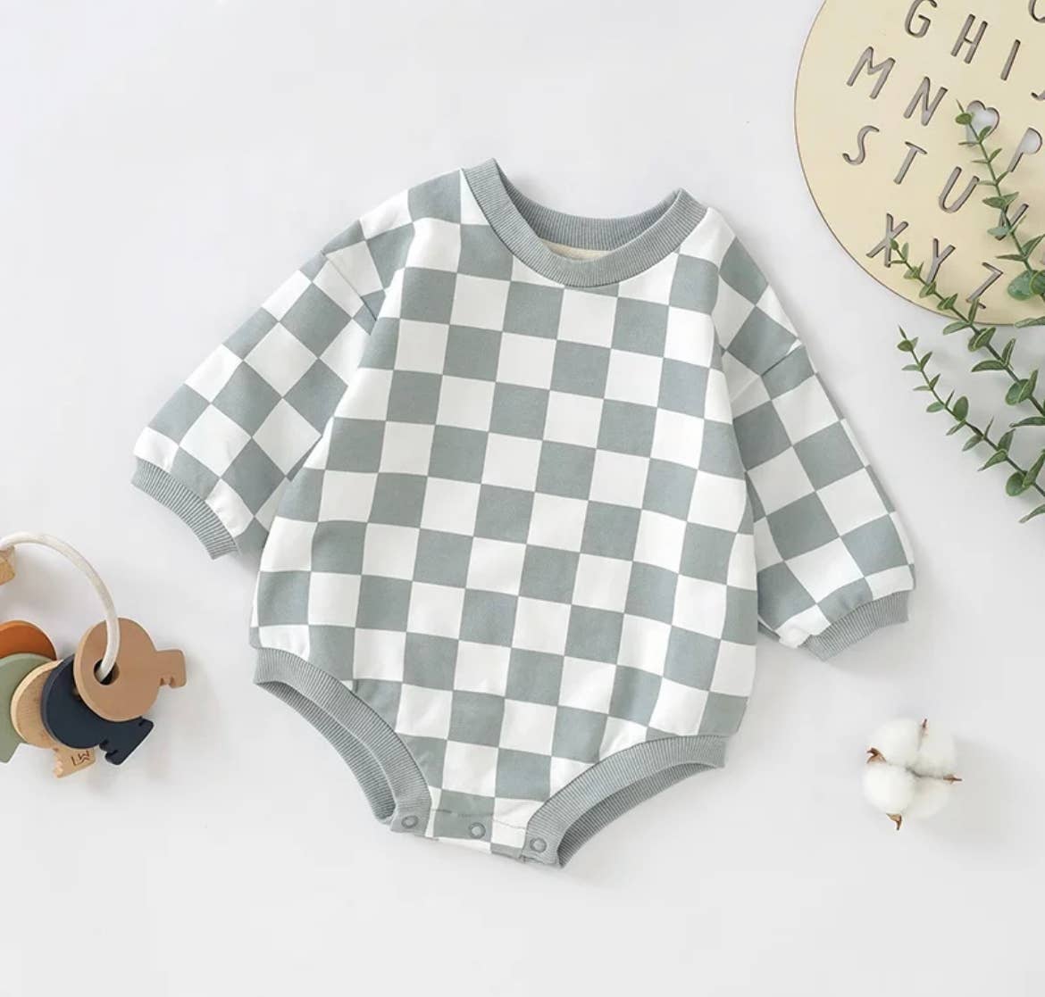 Checkerboard Bubble Sweater Romper - French Terry